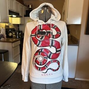 GG White Hoodie with Red Snake Design